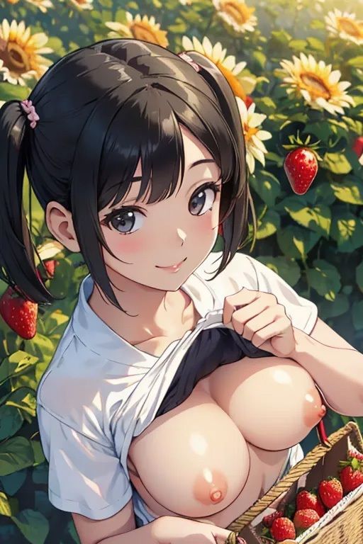 【CG集＋ストーリー動画】黒髪ツインテールの女の子といちご狩りを楽しんで… サンプル2ページ目