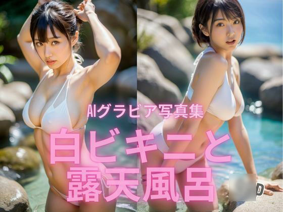 AIグラビア写真集 白ビキニと露天風呂