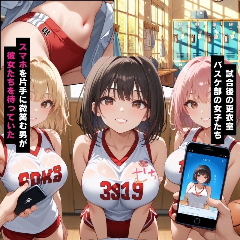 催●アプリで操られた汗だくバスケ部女子たちを好き放題にする話【セリフ付き】 サンプル1ページ目