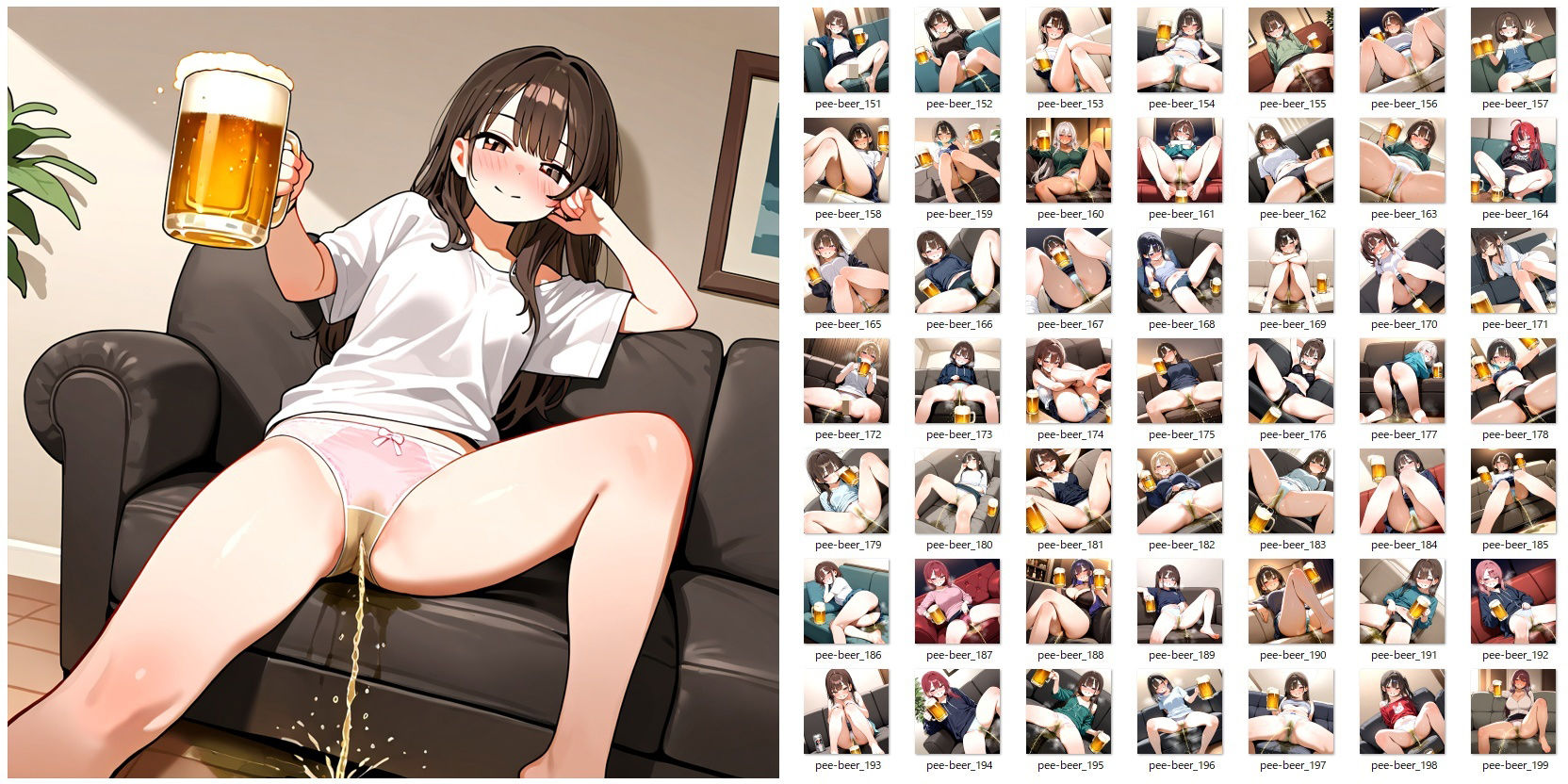 ソファーでビールを飲んでる女の子がおしっこをしているだけのCG集 サンプル4ページ目