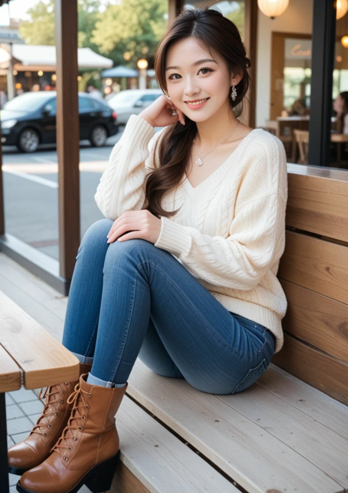 【AI美女画像集】カフェにいる綺麗なニットお姉さん編 たっぷり153ページ！ サンプル1ページ目