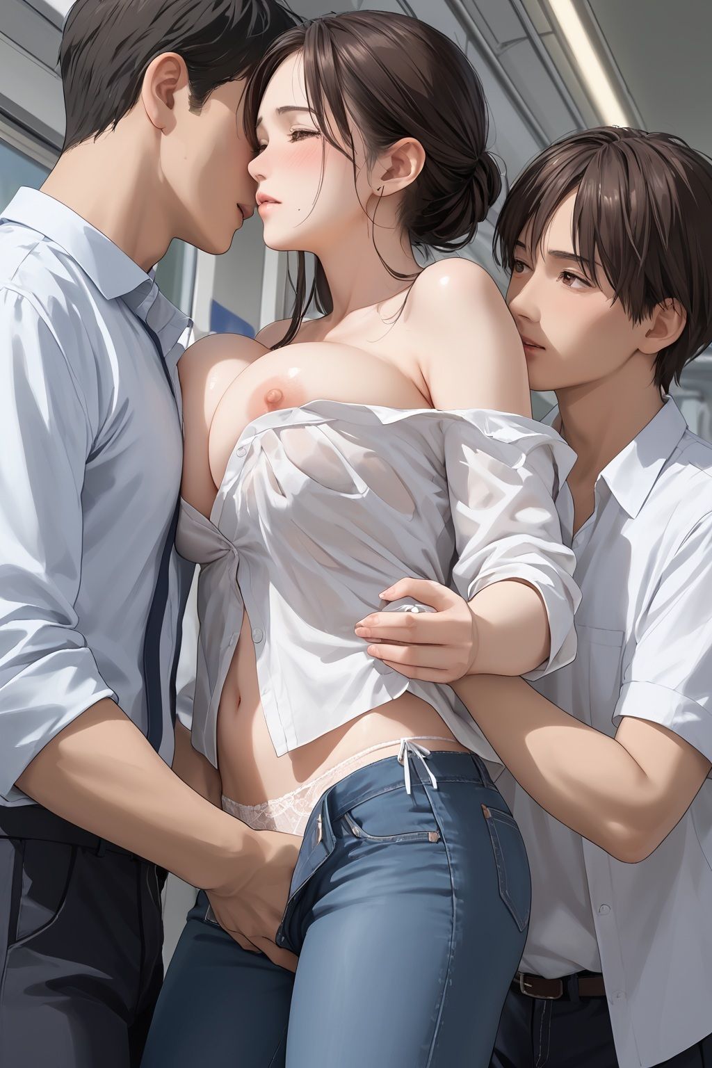 【巨乳熟女】おっぱいが大きすぎてごめんなさい〜電車内でおっぱいが乗客の邪魔に！〜お詫びに好きなだけ触ってください サンプル8ページ目