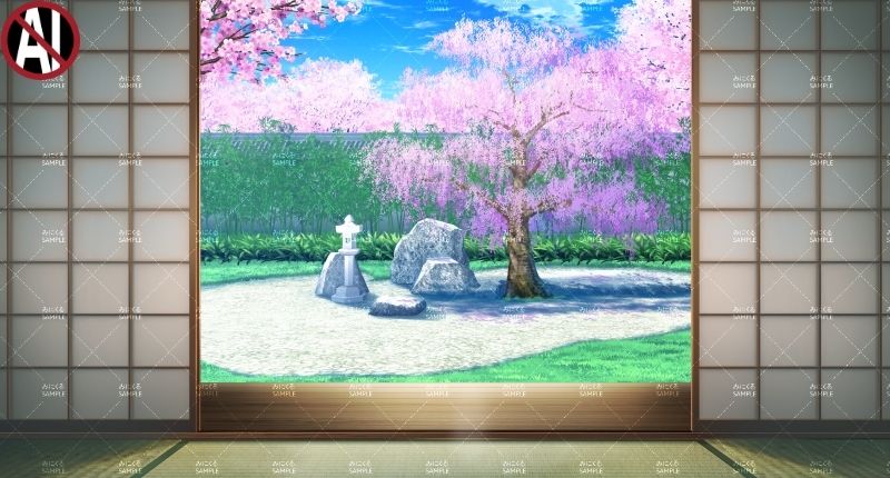 みにくる背景CG素材集『桜の日本庭園』 サンプル1ページ目