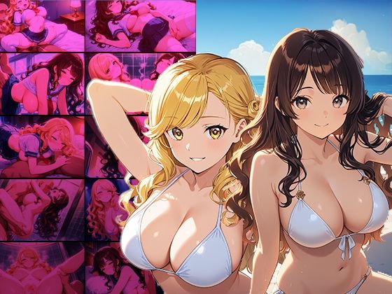 カメラの前で乱れる金髪と黒髪の爆乳グラドル サンプル1ページ目