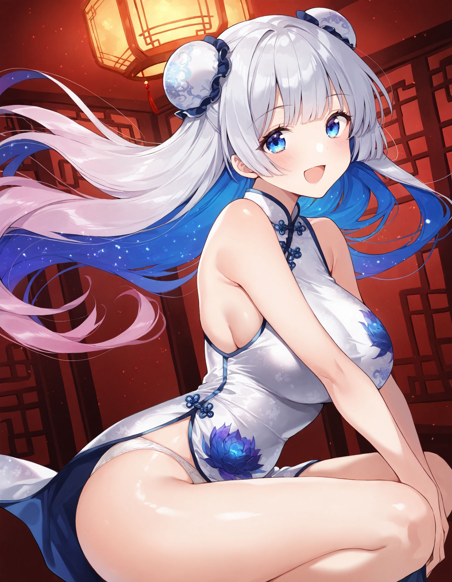 チャイナドレスでしゃがみパンチラ サンプル1ページ目