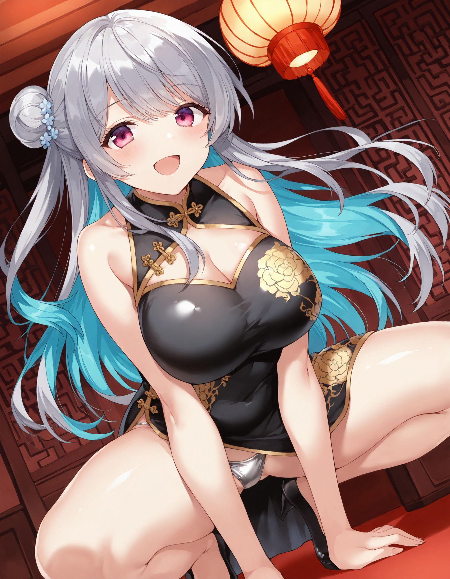 チャイナドレスでしゃがみパンチラ サンプル2ページ目