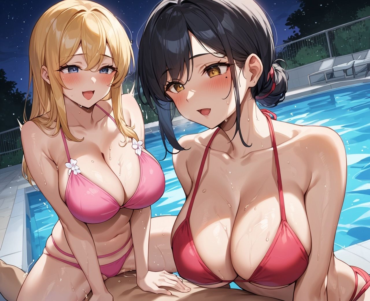 ナイトプールに来ていた巨乳ギャルたちと生はめパラダイス サンプル1ページ目