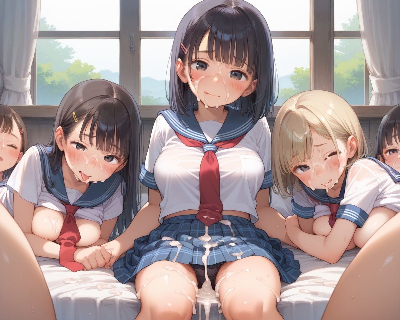 巨乳ロリ女子校生 神性処理ハーレム【NTR 女複数vs男1人 中出し】 巨乳女子校生のおっぱいを揺らして大量中出し！！ サンプル5ページ目