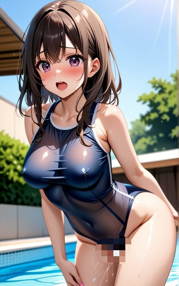 スケスケ水着がエロい「もしかして乳首見えてる？」 サンプル1ページ目