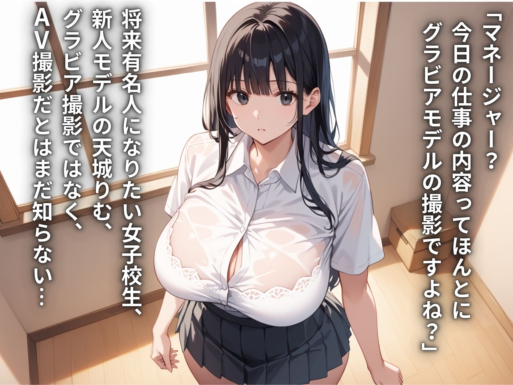 芸能事務所にグラビアと騙されてAVデビュー？！アイドル志望爆乳JKのハメ撮り性交 サンプル1ページ目
