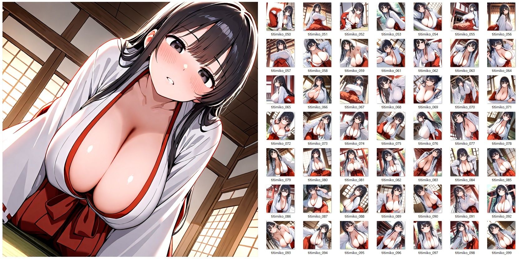 爆乳垂れ乳巫女さんのおっぱいを服の上から眺めるだけのCG集 サンプル2ページ目
