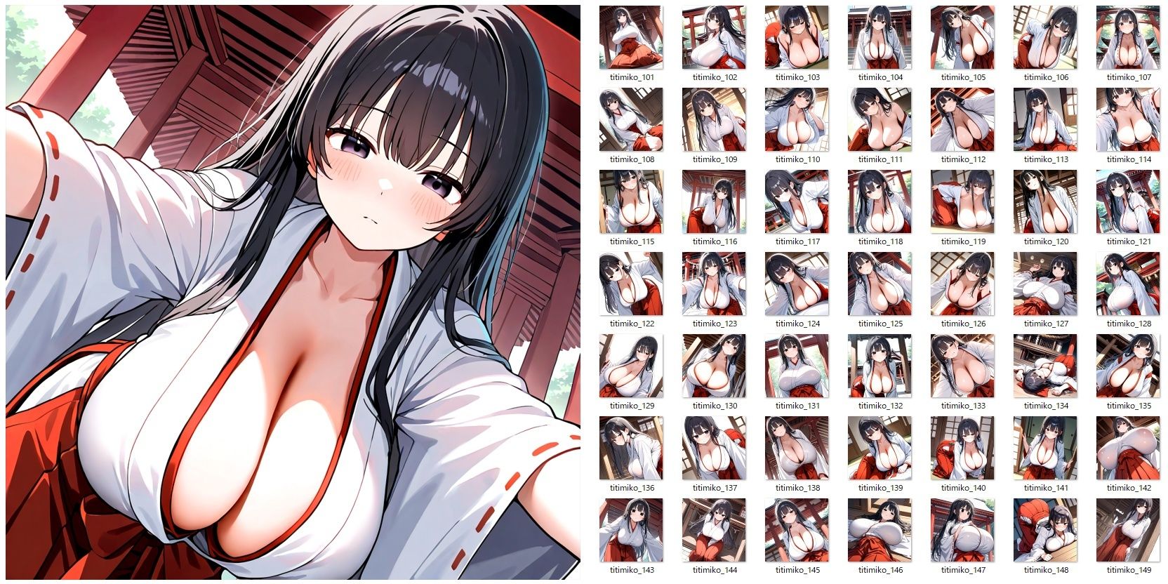 爆乳垂れ乳巫女さんのおっぱいを服の上から眺めるだけのCG集 サンプル3ページ目