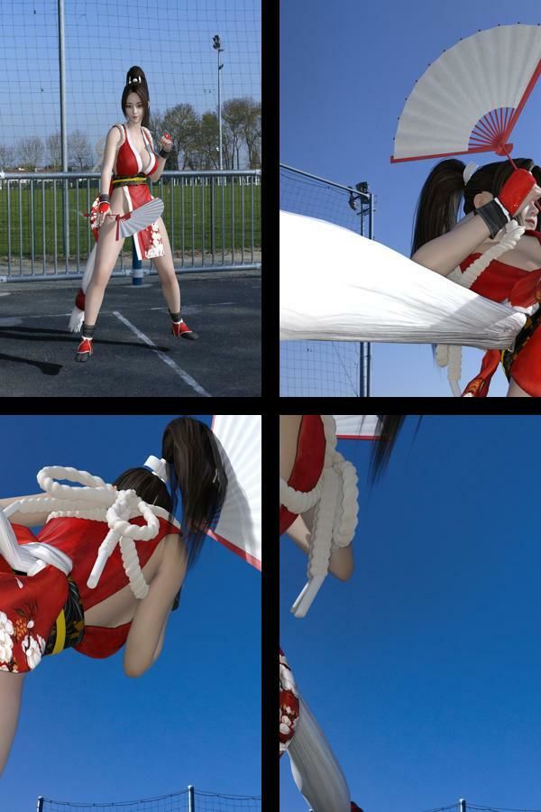 『理想の彼女を3DCGで作ります』から生まれたバーチャルアイドル「一ノ瀬廻里（いちのせめぐり）」の不知火舞コスプレ撮影風写真集＆ハイキックパンチラ:MaiNinja_01 サンプル2ページ目