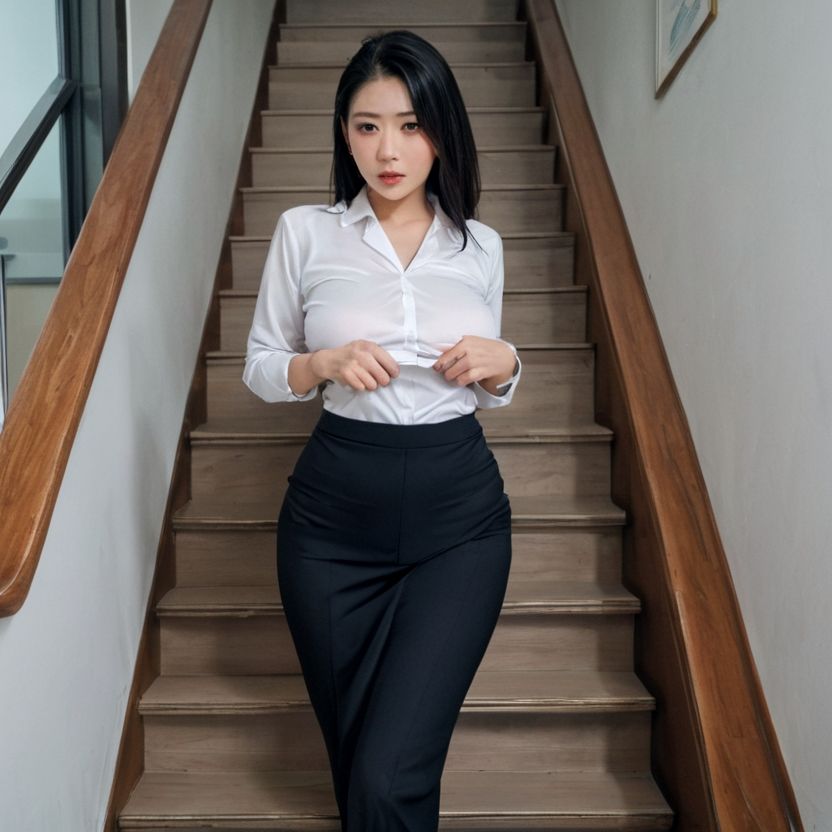 会社の同僚をオフィス棟の階段に呼び出した（セリフなし  AI画像集） サンプル5ページ目
