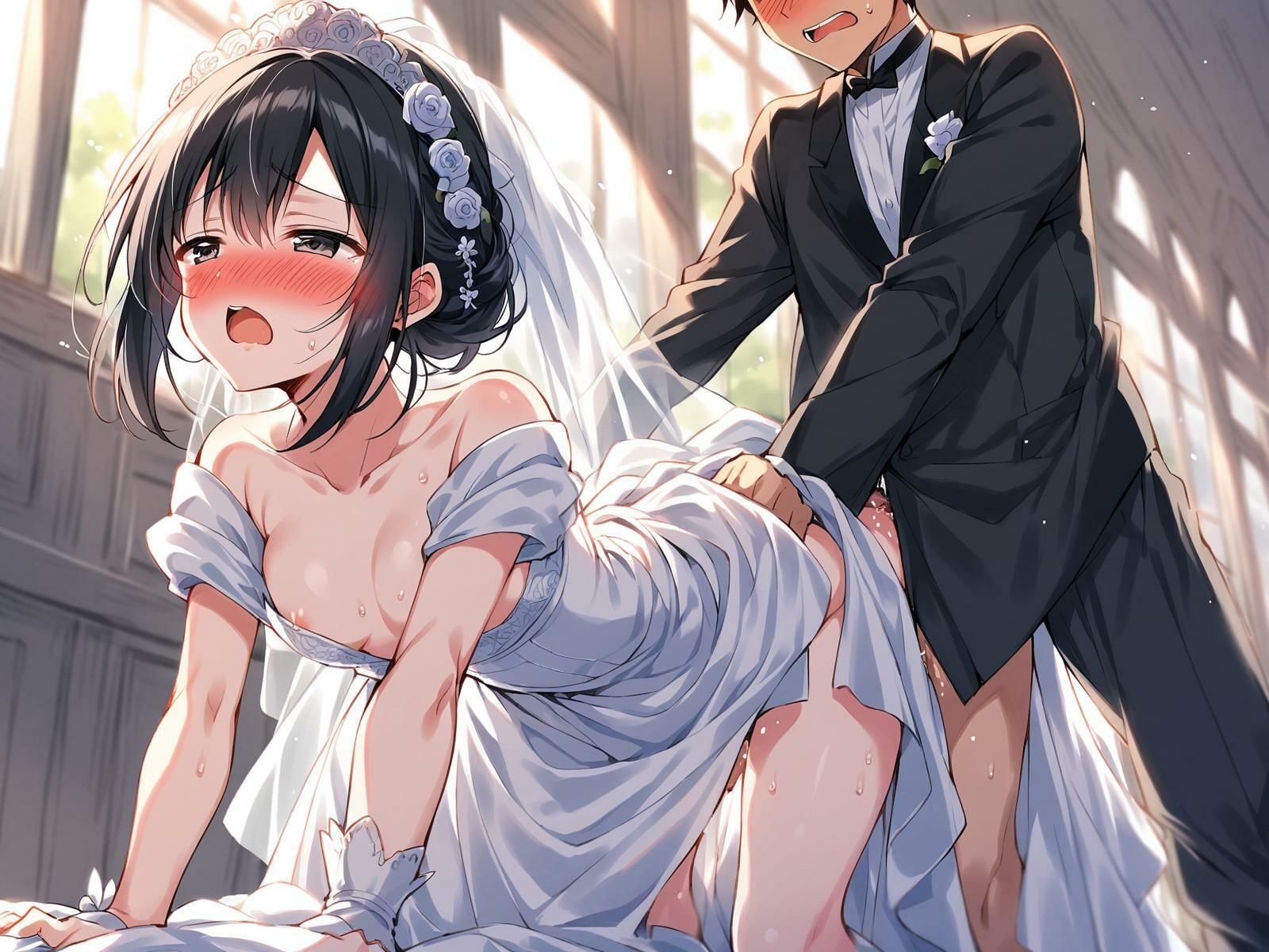 ウェディングドレスの黒髪清楚系をバックではめたおした件 サンプル4ページ目