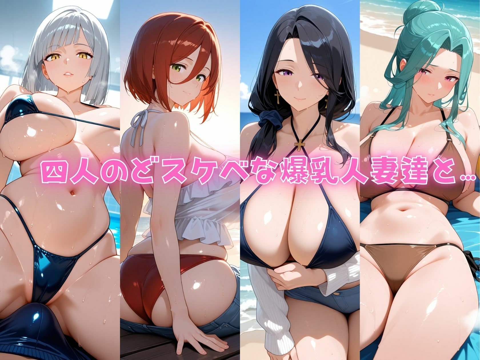 4人の爆乳人妻とどエロい水着で汗だくSEX サンプル1ページ目