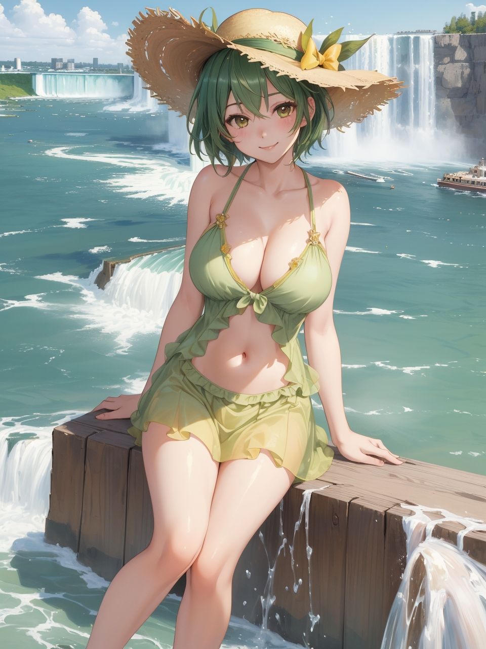 滝の風景にたたずむ美少女たち〜AIイラスト集〜 サンプル2ページ目