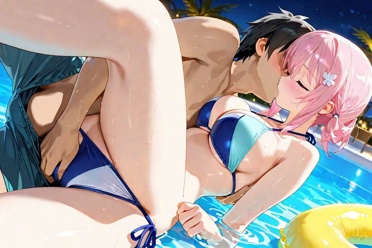 夜のプール、甘い吐息  キスと水音、二人だけの秘密 サンプル4ページ目