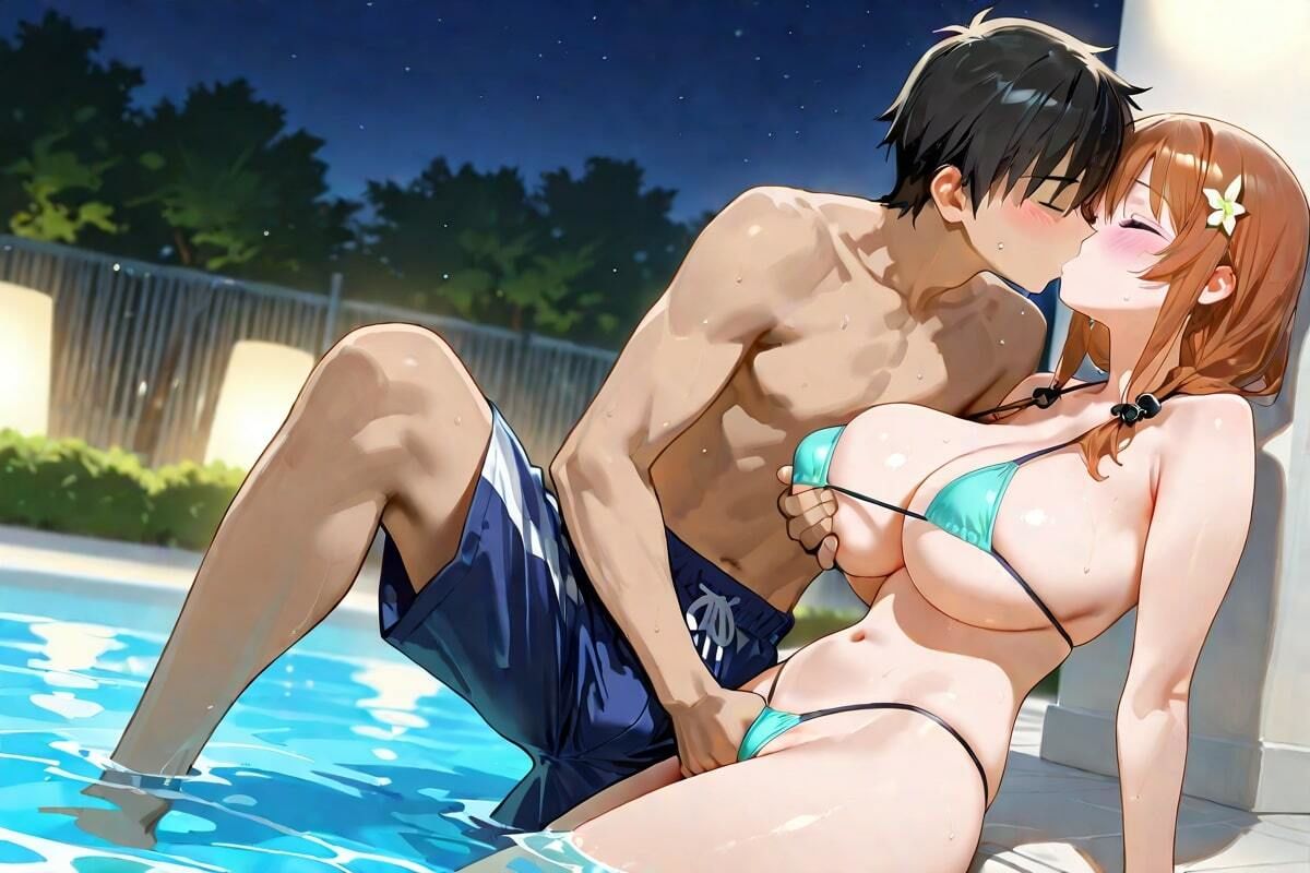 水面が映す熱いキス  ナイトプールで深まる2人の愛 サンプル2ページ目