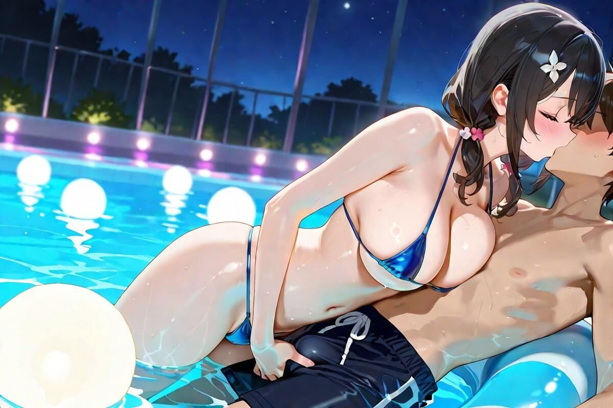 水面が映す熱いキス  ナイトプールで深まる2人の愛 サンプル3ページ目
