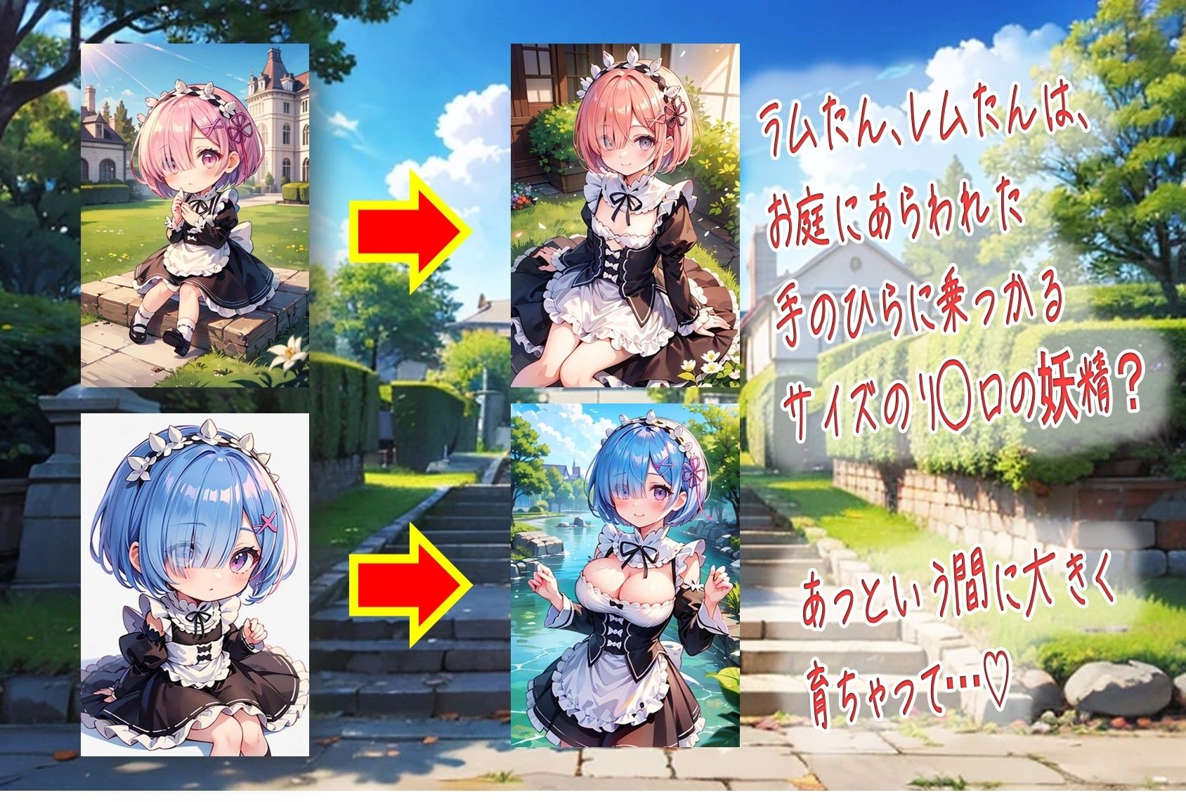 ラムたんとレムたん-庭に迷い込んだリ〇ロの妖精（メイド）- サンプル1ページ目