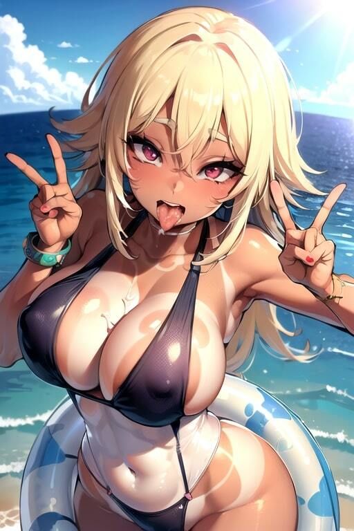 AIぶっかけCG集 海で見つけた爆乳エロ水着ギャルにごっくんさせろ！ サンプル4ページ目
