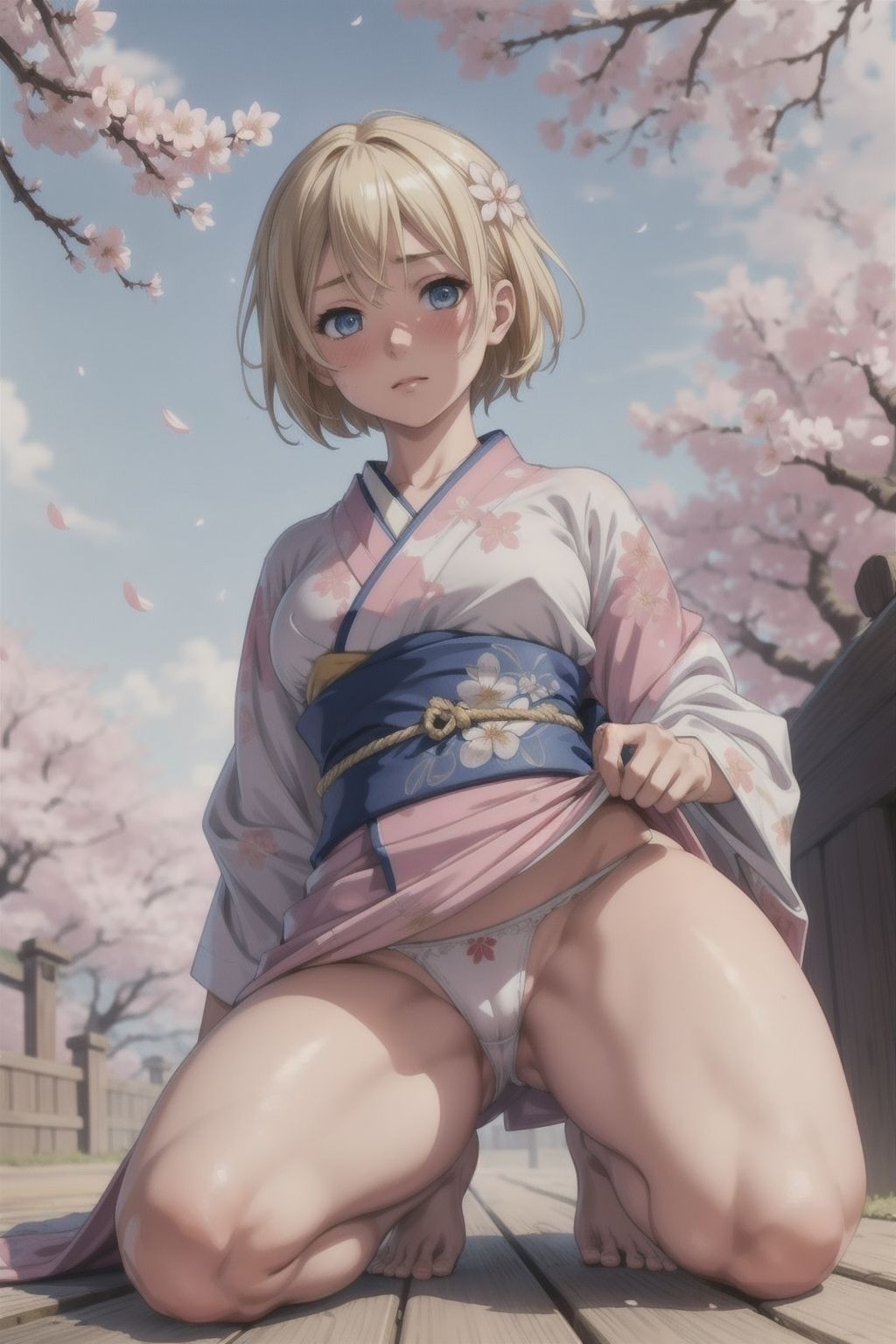 ブロンドショートの桜と着物 サンプル1ページ目