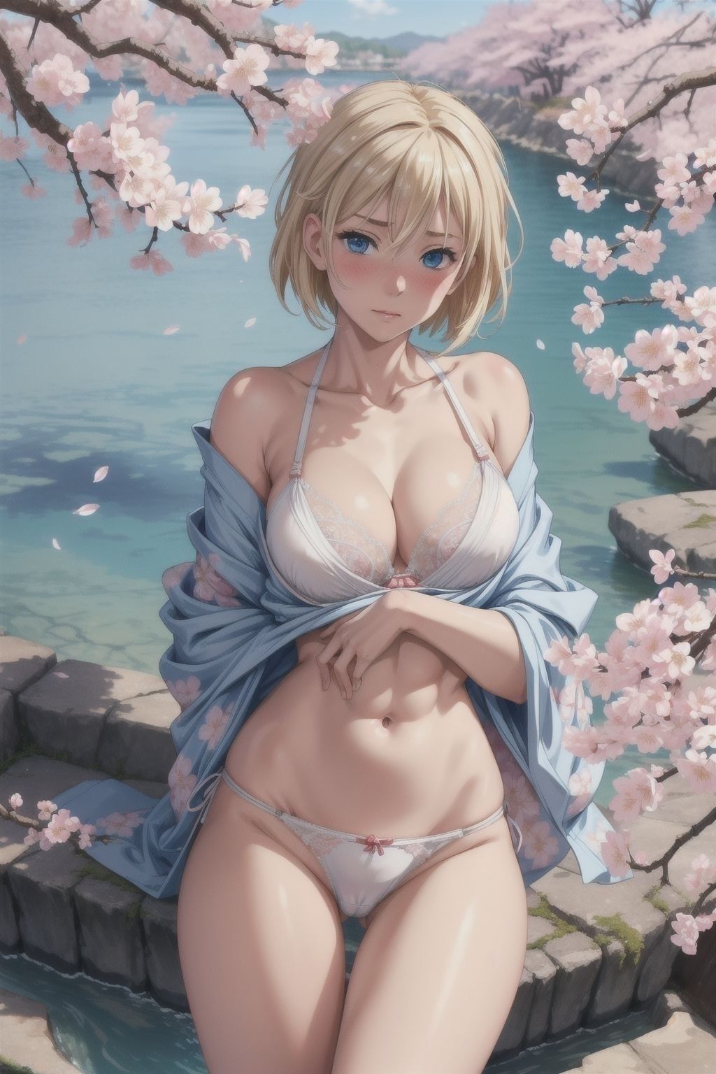 ブロンドショートの桜と着物 サンプル2ページ目