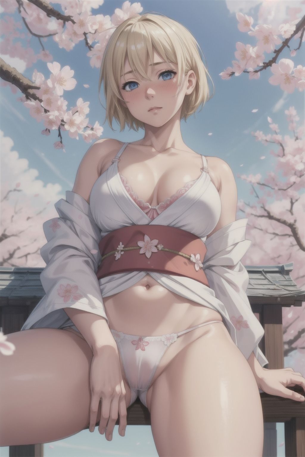 ブロンドショートの桜と着物 サンプル3ページ目