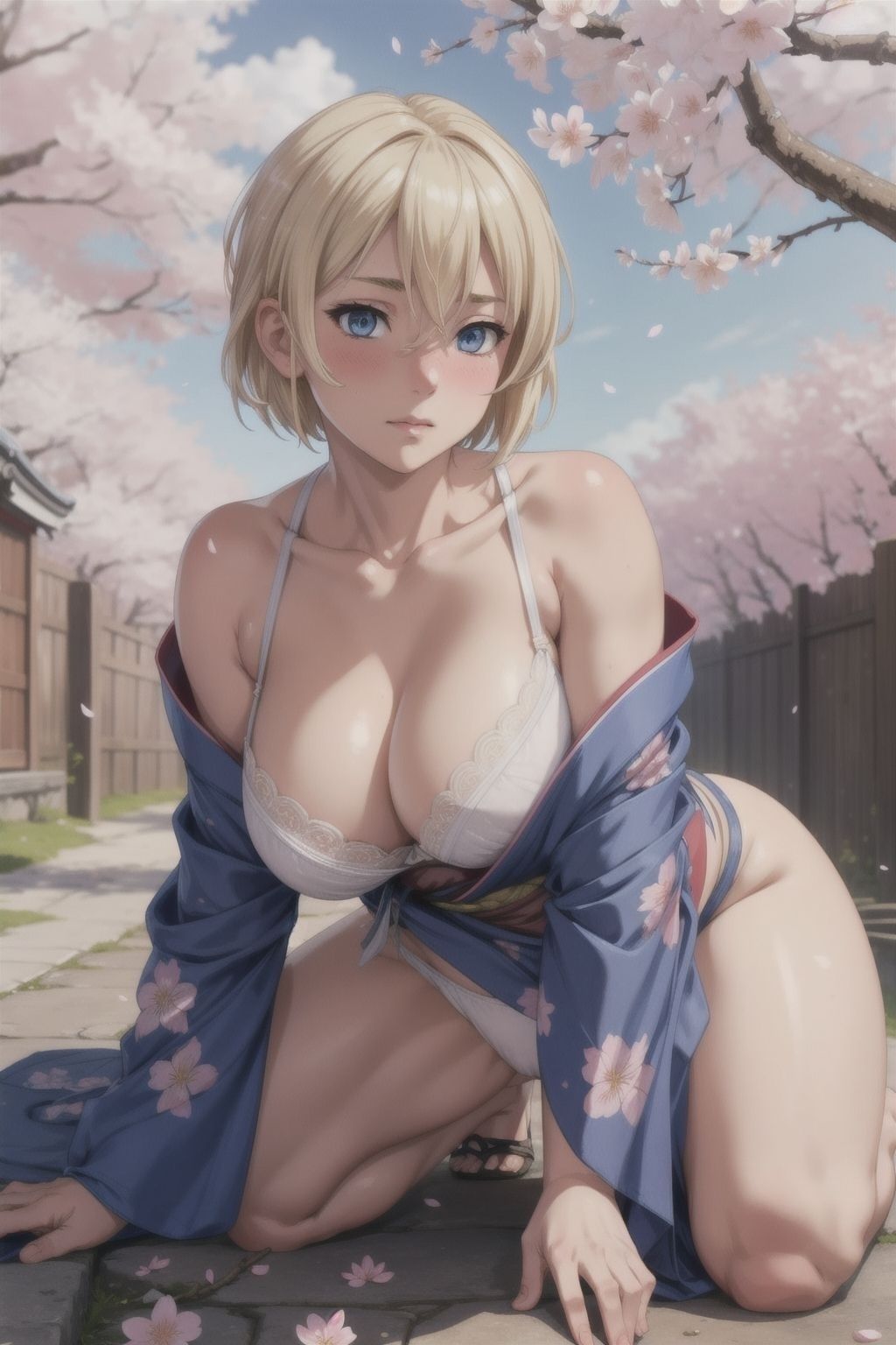 ブロンドショートの桜と着物 サンプル5ページ目