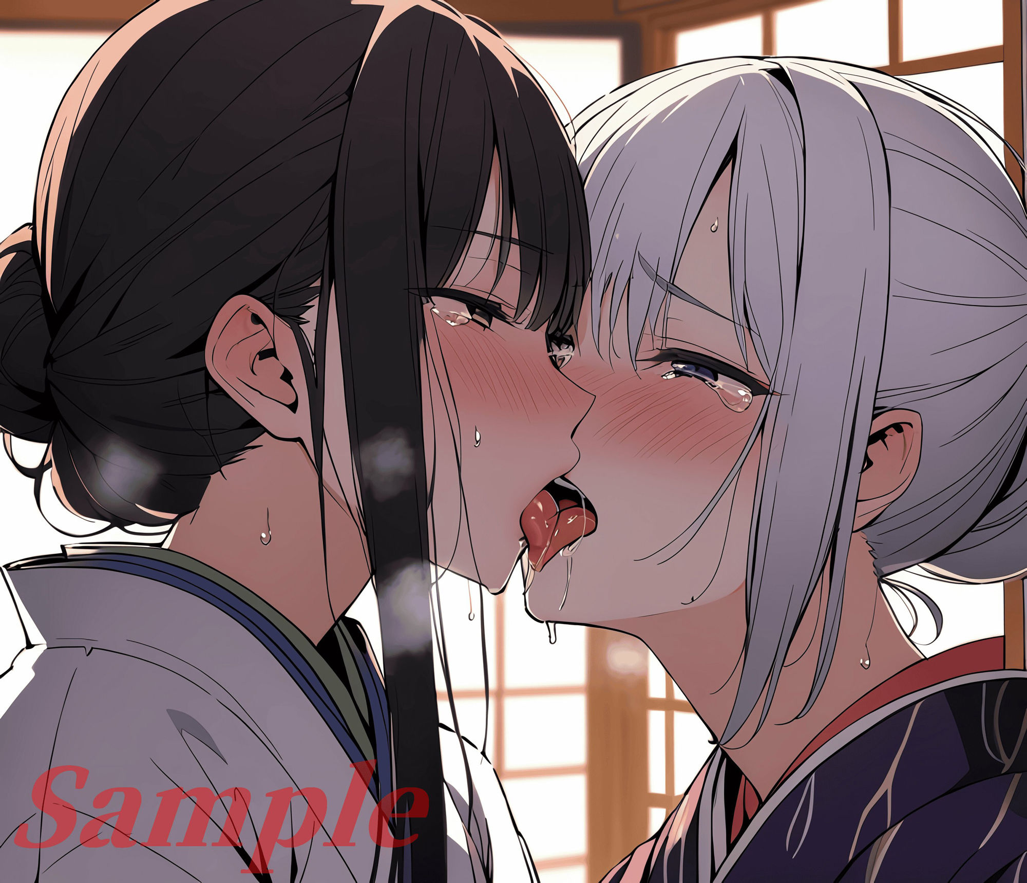 唾液べちゃべちゃレズキス〜高解像度イラスト集〜 サンプル2ページ目