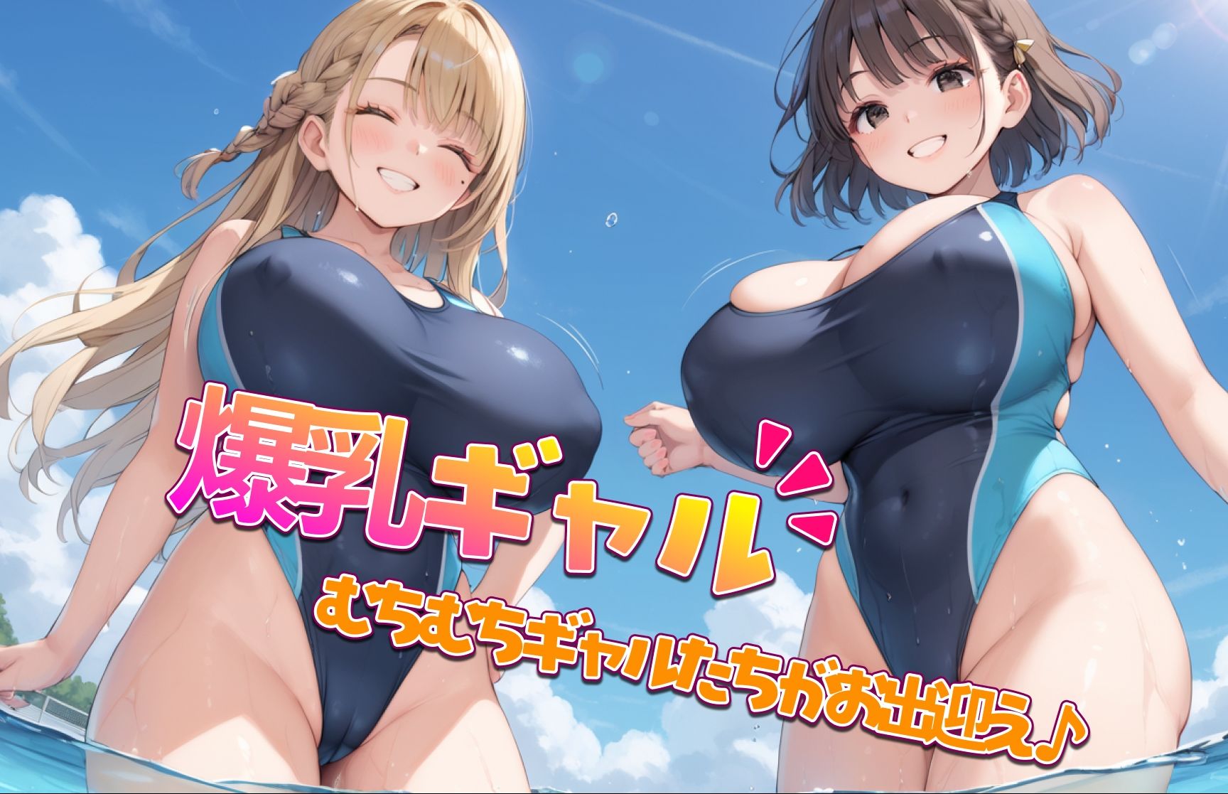 爆乳ギャル！！スク水ハーレム-水泳部に入ったらビッチたちがやりたい放題だった件 サンプル1ページ目