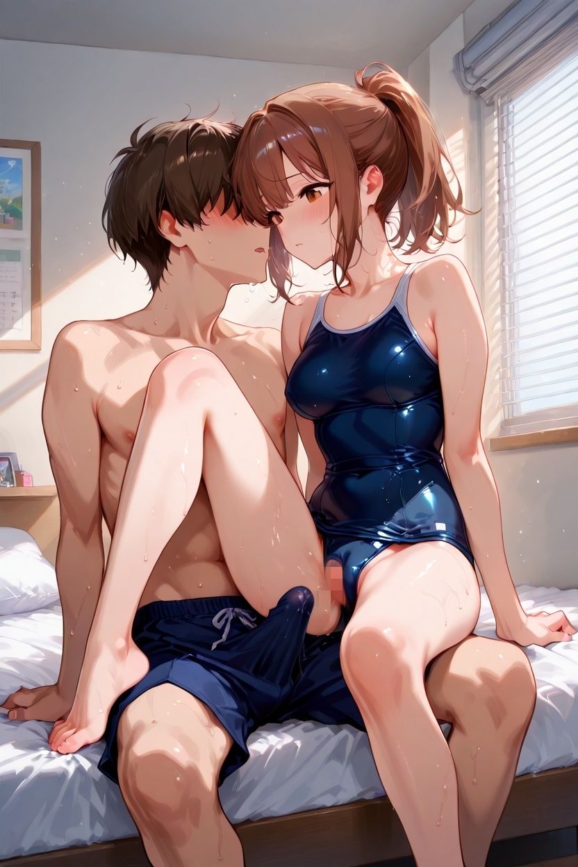 幼なじみのスク水姿に興奮し中出ししまくった件 サンプル2ページ目
