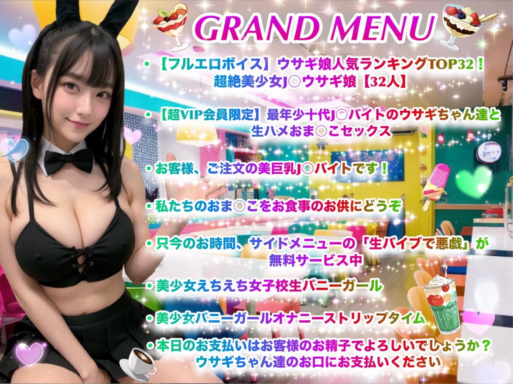 学校、親には絶対！内緒、女子校生バニーカフェ裏バイト！〜お客様、ご注文のJ◯おま◯こです！〜 サンプル1ページ目