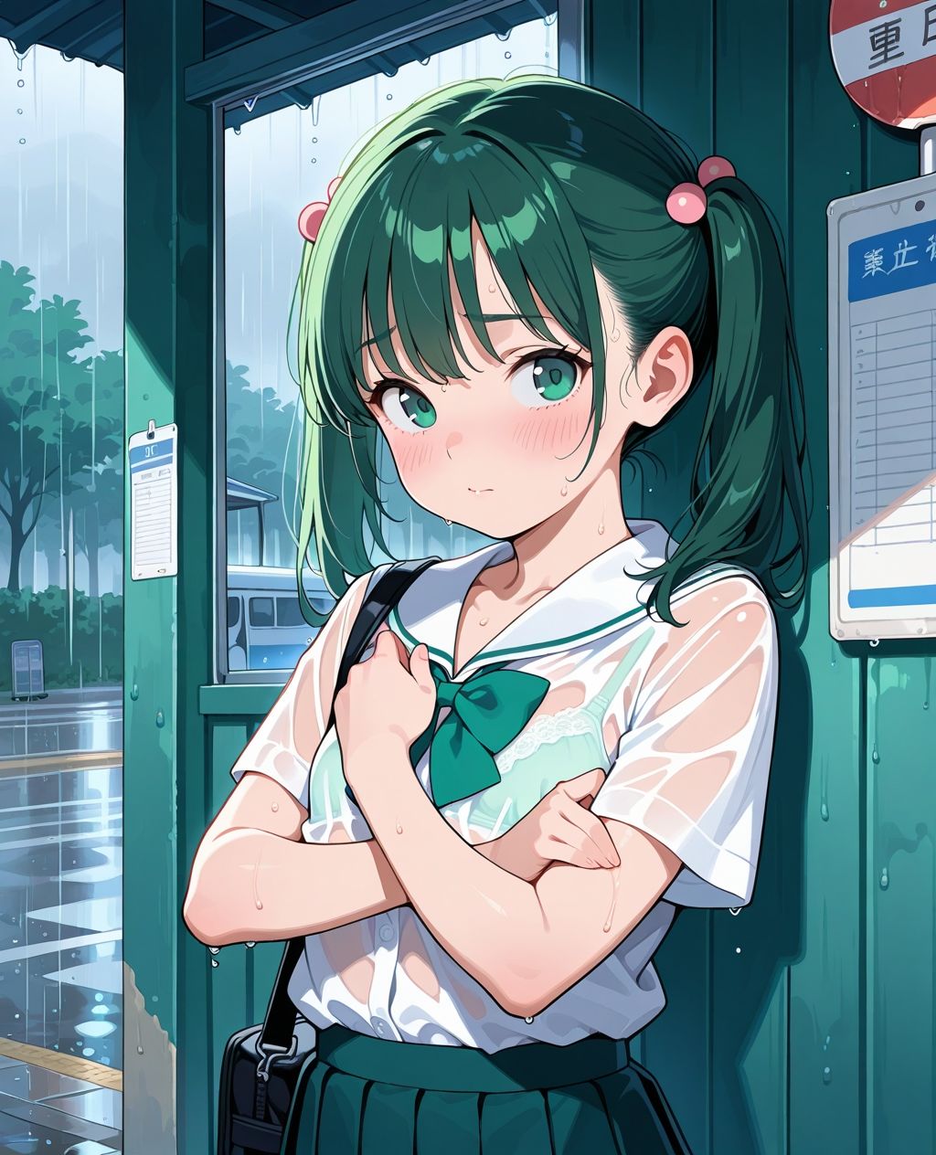 見せつけガールズ☆ 雨宿りでびしょ濡れ編 〜ツインテール彼女ver.〜 サンプル1ページ目