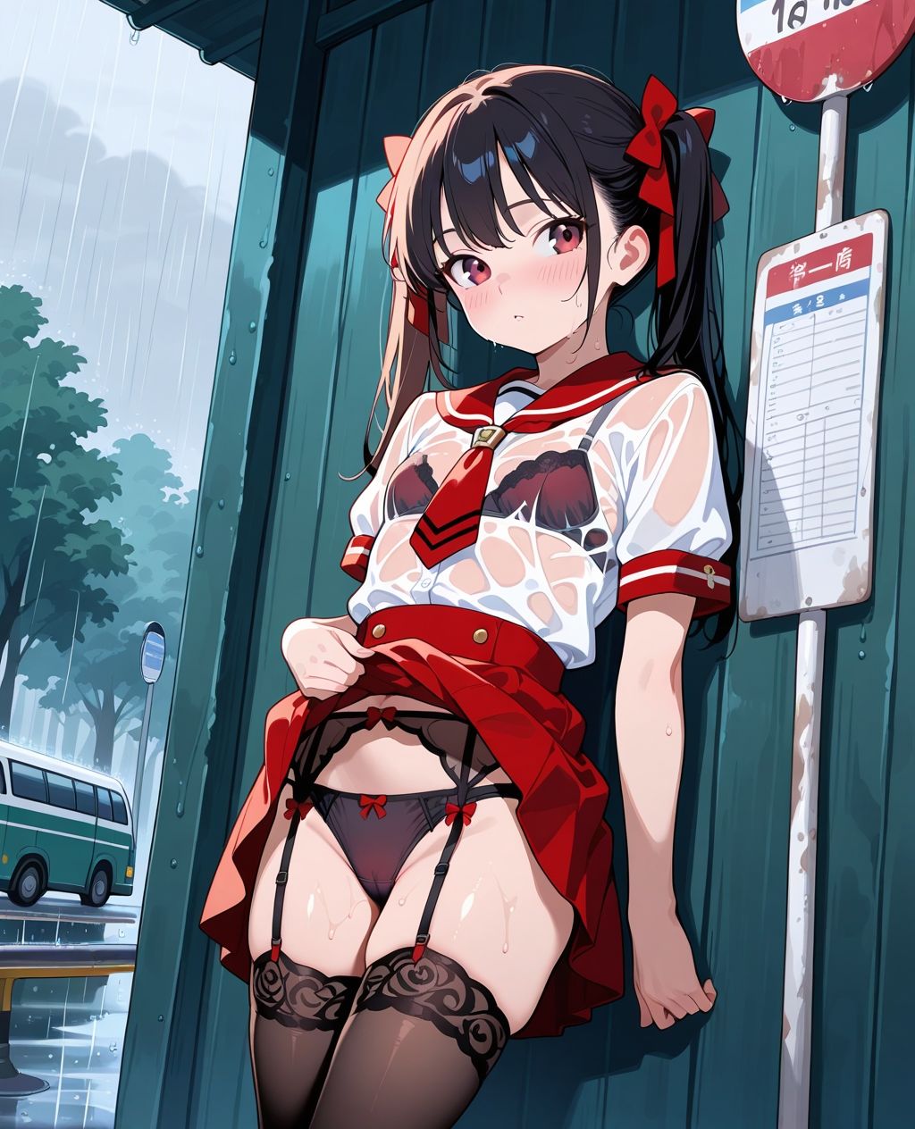 見せつけガールズ☆ 雨宿りでびしょ濡れ編 〜ツインテール彼女ver.〜 サンプル2ページ目