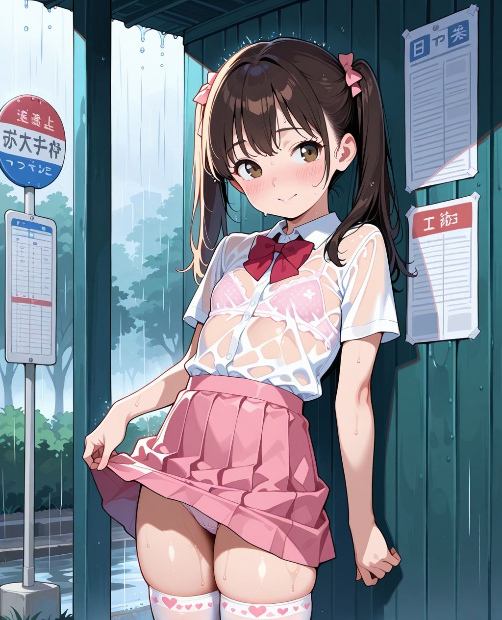 見せつけガールズ☆ 雨宿りでびしょ濡れ編 〜ツインテール彼女ver.〜 サンプル4ページ目