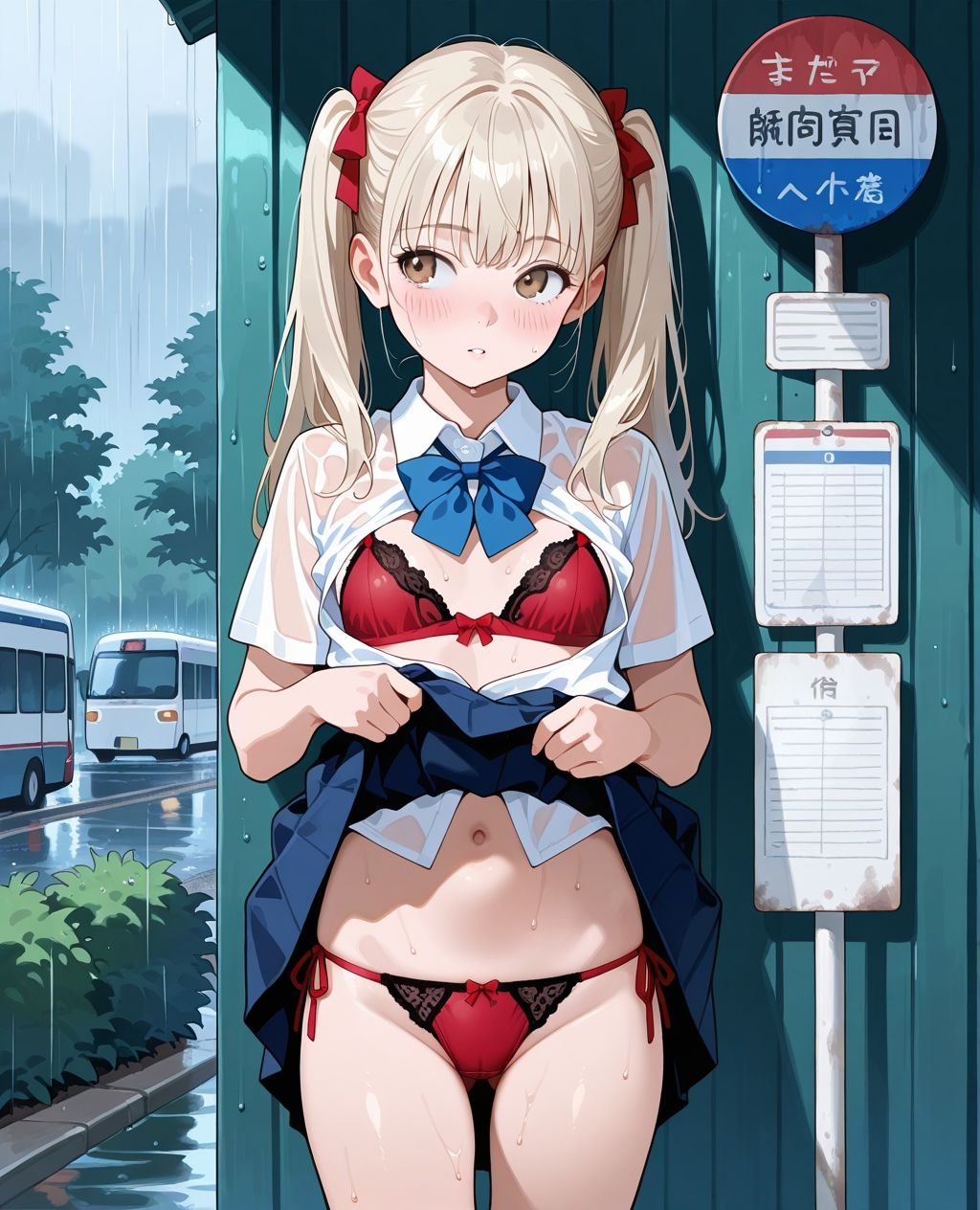 見せつけガールズ☆ 雨宿りでびしょ濡れ編 〜ツインテール彼女ver.〜 サンプル5ページ目
