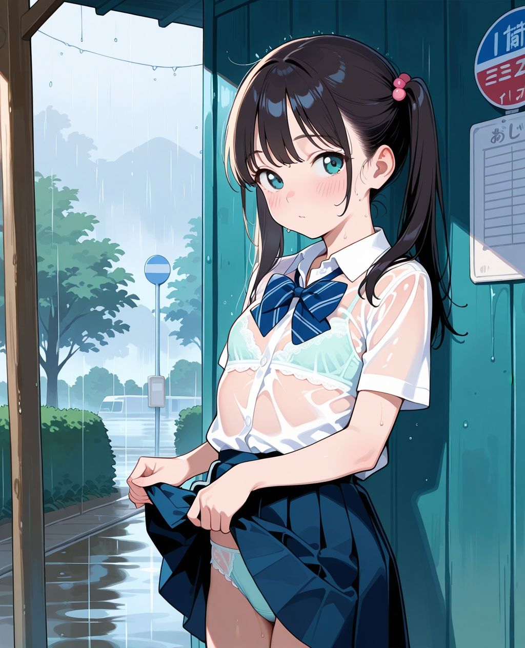 見せつけガールズ☆ 雨宿りでびしょ濡れ編 〜ツインテール彼女ver.〜 サンプル6ページ目