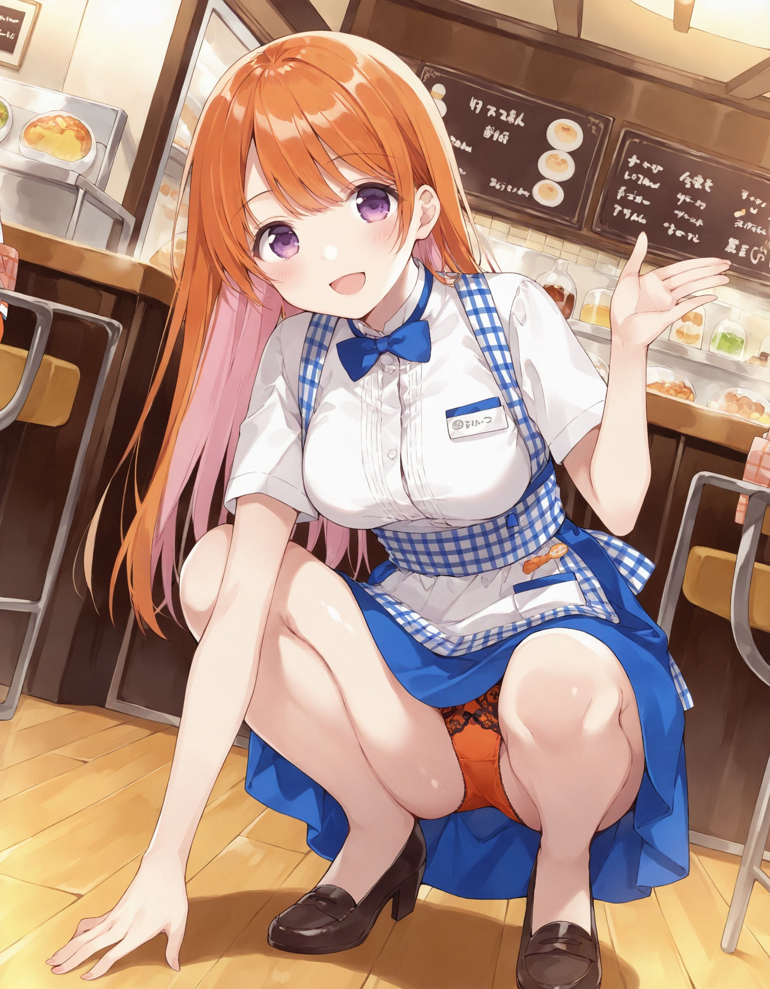 ウェイトレスのしゃがみパンチラ サンプル1ページ目