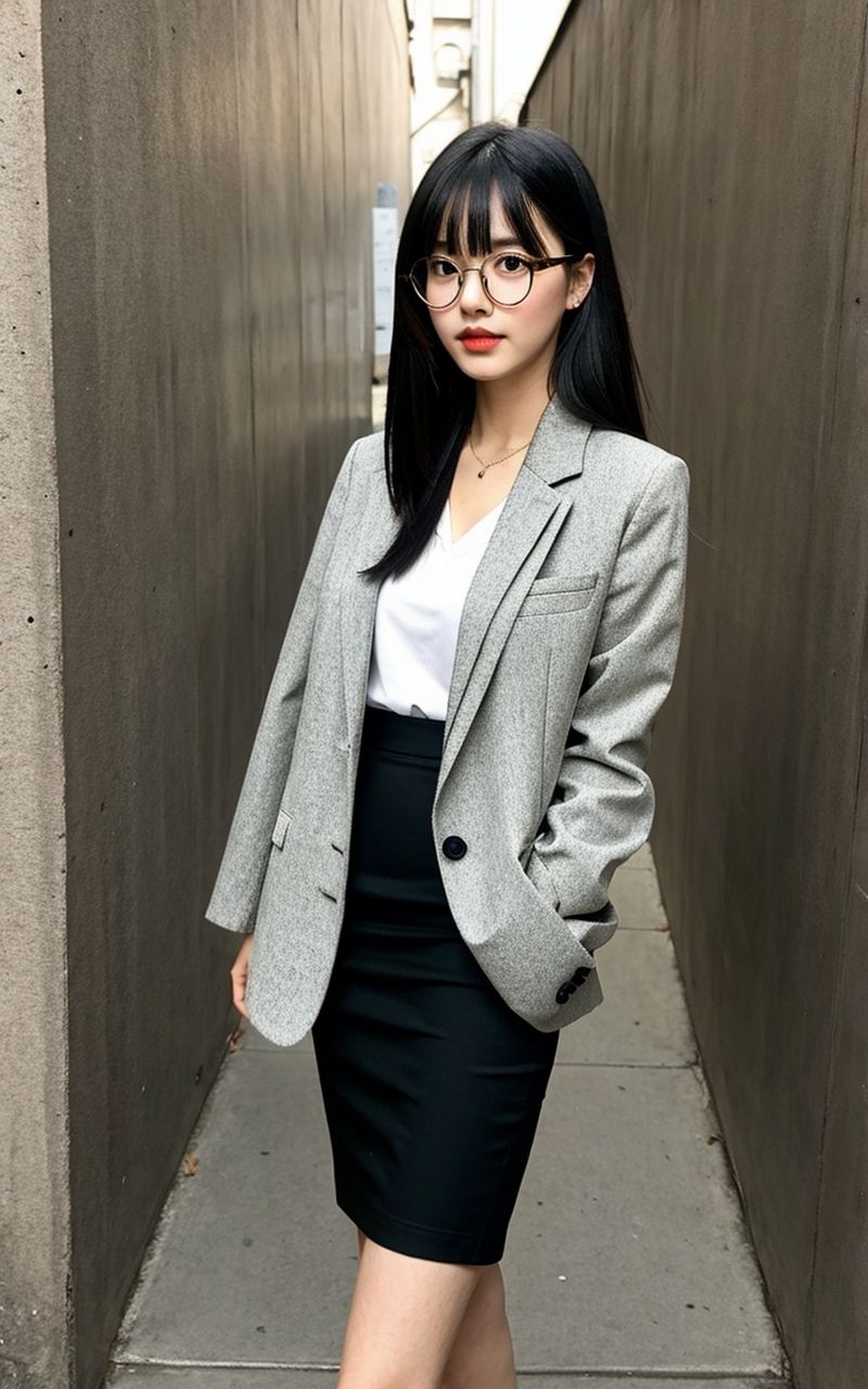 AI美女写真集┃眼鏡で階段の美女 サンプル7ページ目