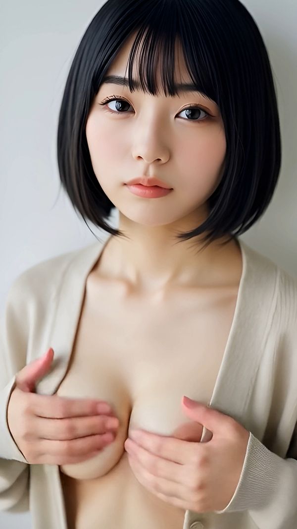 【動画】ぽろりカーデ女子 vol.4｜黒髪ボブ38人のリアル脱衣＆もみモーション集 サンプル3ページ目