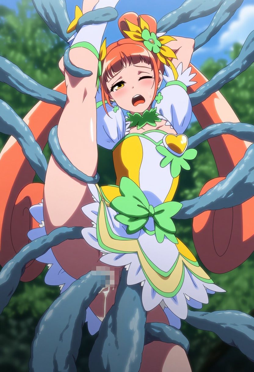 ドキドキ！ヒロインズを触手拘束で異種姦！ 〜敗北後はボテ腹！アヘ顔連続の顔快楽堕ち！〜 サンプル7ページ目