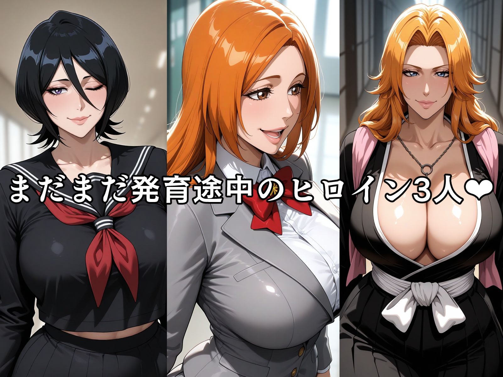 人気アニメのヒロイン 井〇織姫 朽〇ルキア 松〇乱菊が犯●れる！ サンプル1ページ目