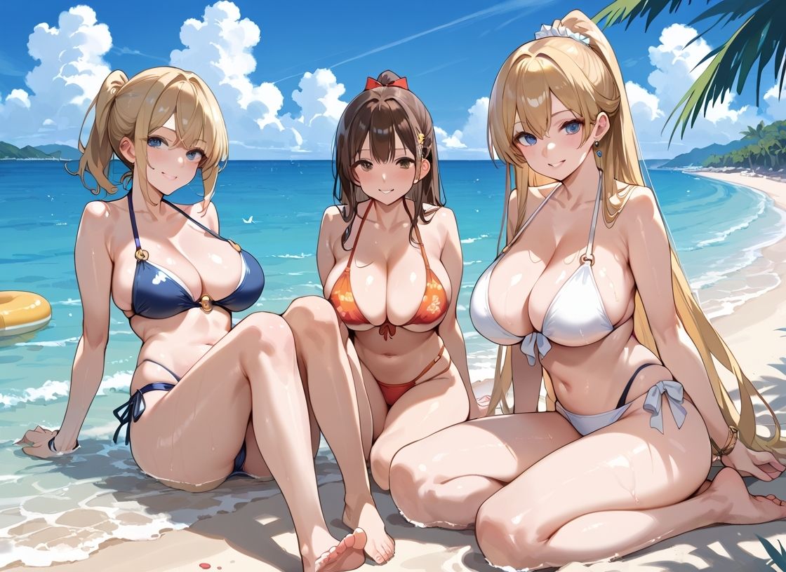 ギャルビーチでハーレム種付け サンプル1ページ目