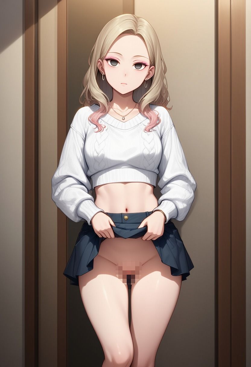 へそ出しギャルが催●にかかってスカートをたくし上げている画像 サンプル2ページ目