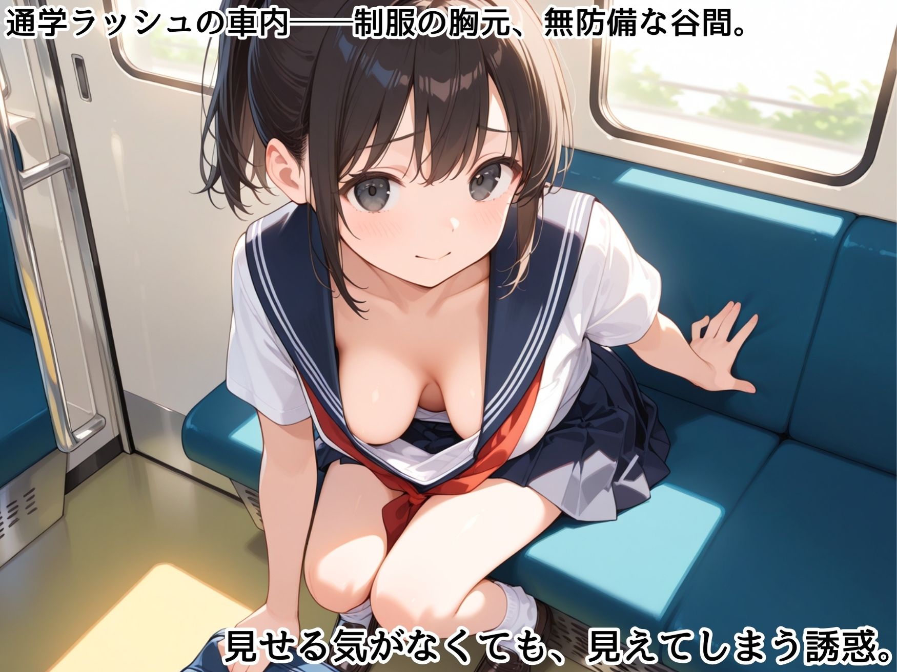 通勤電車で出会った巨乳制服美女の胸元が無防備すぎて、おじさん大暴走 サンプル2ページ目