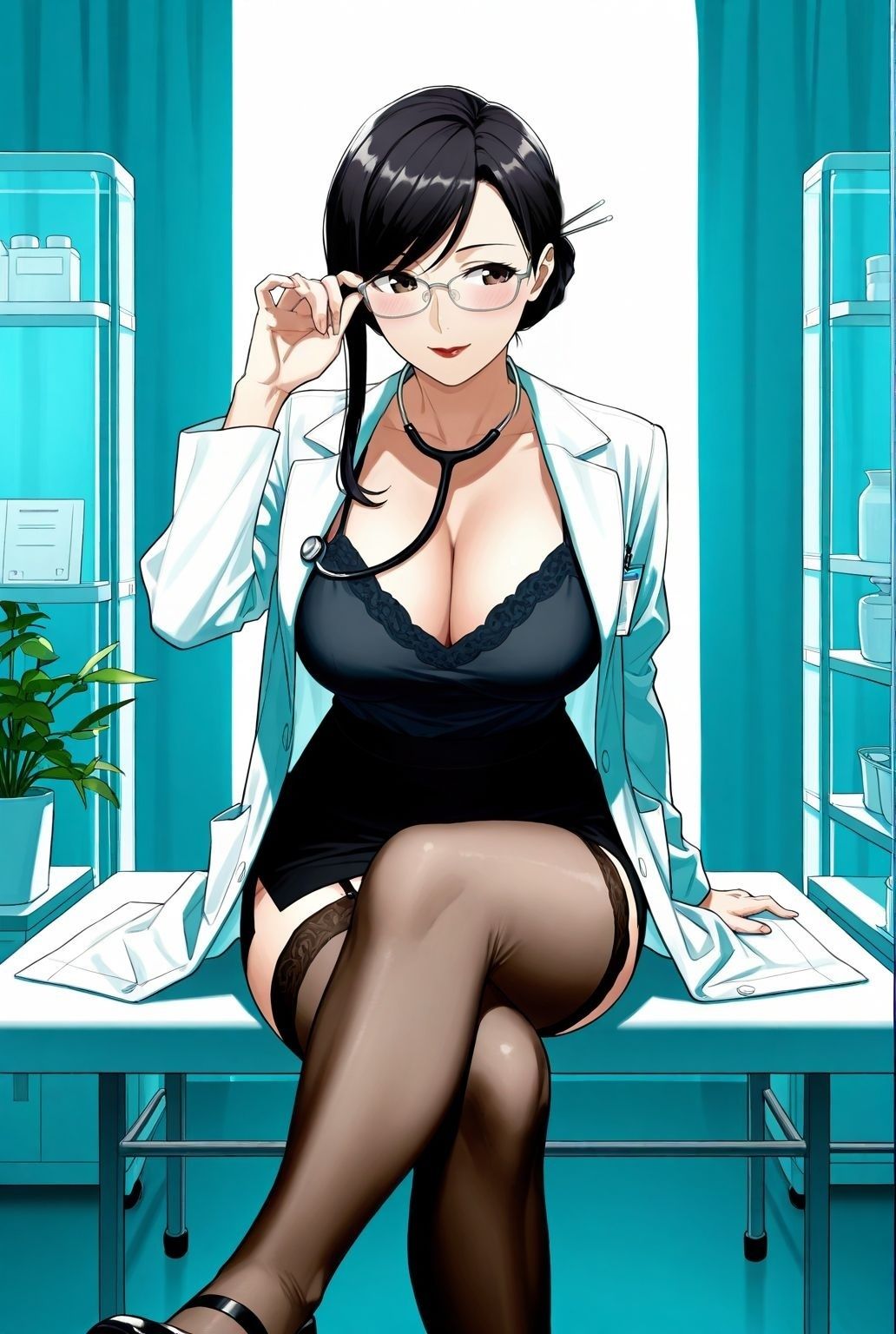 眼鏡×黒スト×熟女女医〜静寂の診察室で始まる秘め事〜 サンプル2ページ目