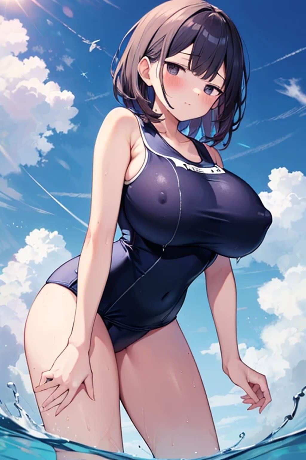 ジト目な巨乳ちゃんと一緒に昼プール→夜プール→更衣室（はーと） サンプル2ページ目
