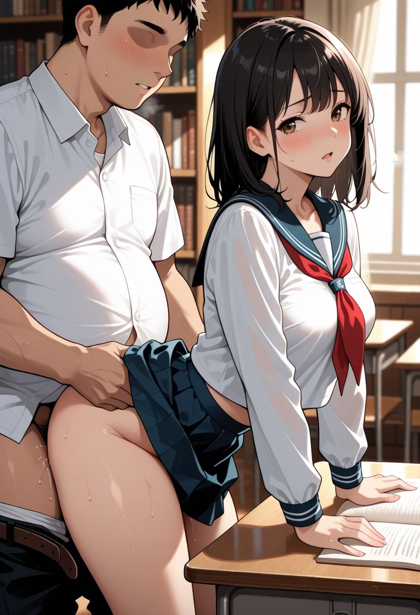 声が出せない図書室で中出しされる女子校生 サンプル1ページ目